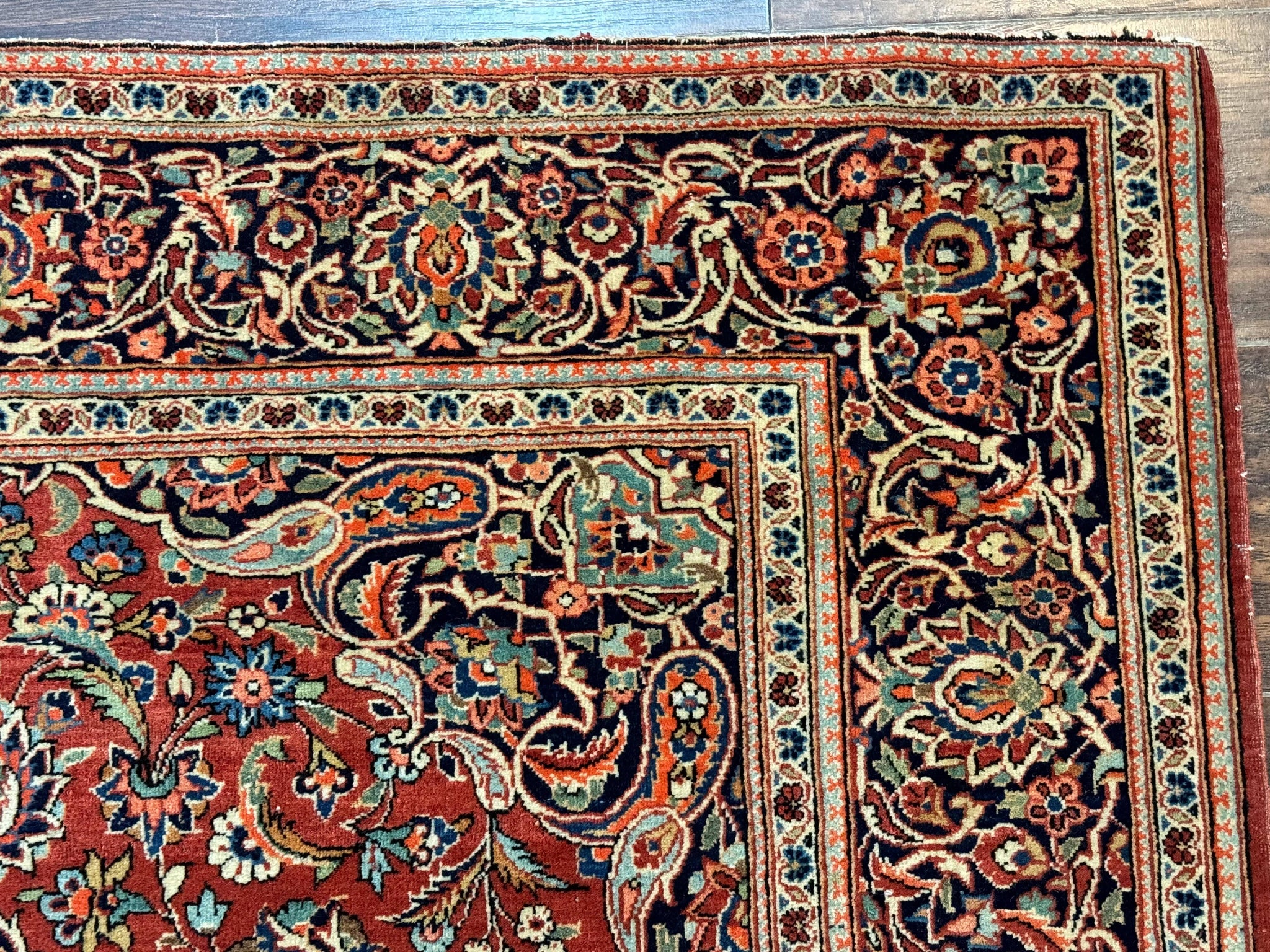 Persian Kashan Rug 4x7, Red and Navy Blue, Floral Antique Carpet by Jewel Rugs