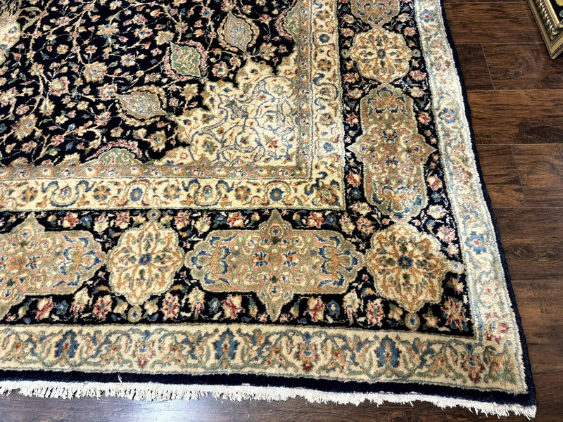 Large Persian Kerman Rug 10x14, Navy Blue and Beige, Floral Medallion, Traditional Elegant Persian Carpet, Signed by Masterweaver by Jewel Rugs