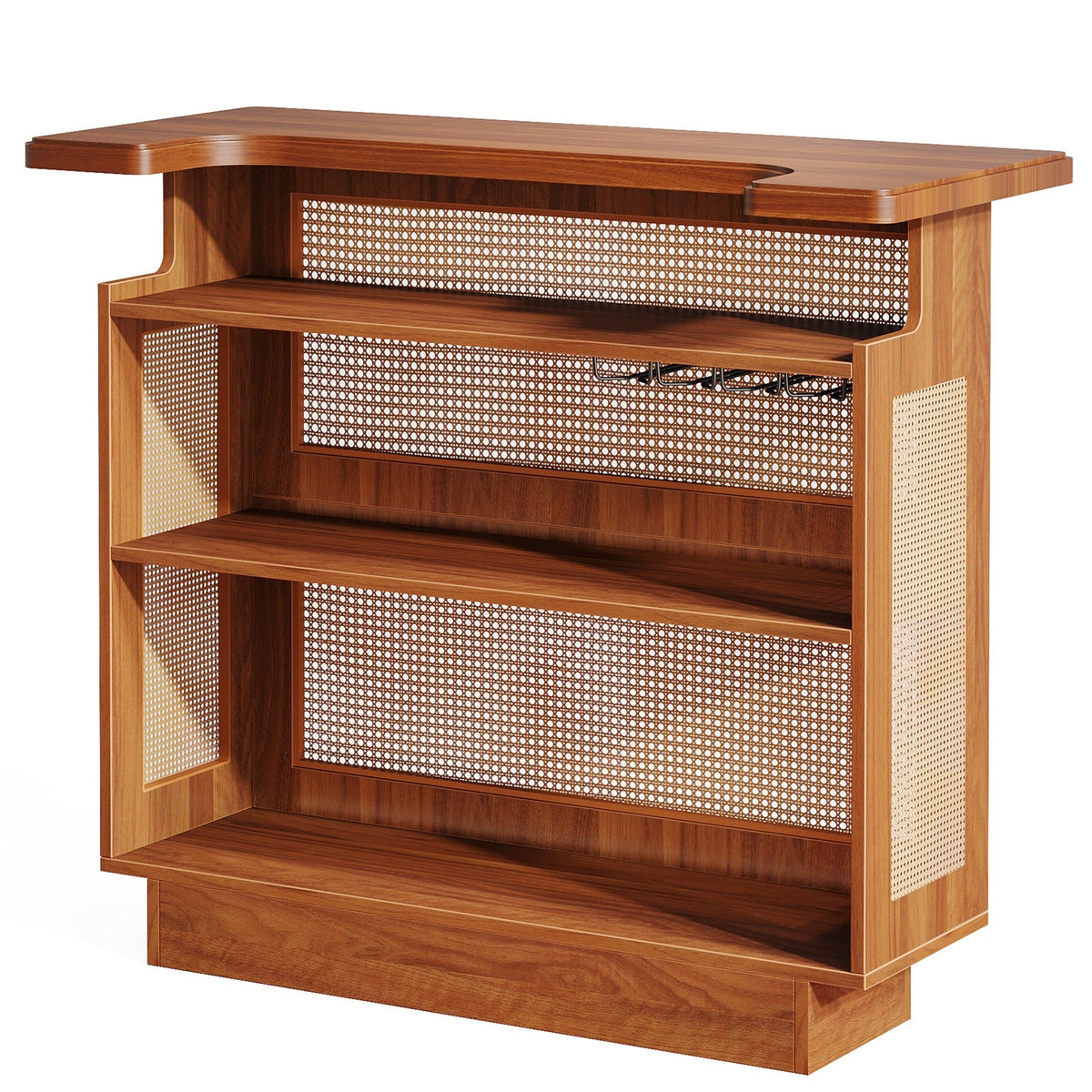 Farmhouse Rattan Bar Unit with Ample Storage - Caramel Brown, photo 2 of 10