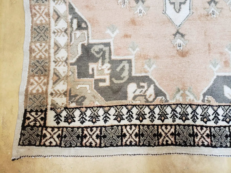 Antique Moroccan Rug 5x7 Tribal Carpet, Hand-Knotted Soft Wool Pile, 5 x 7 Area Rug, Berber Rug, Geometric Open Field Medallion, Pink Ivory by Jewel Rugs