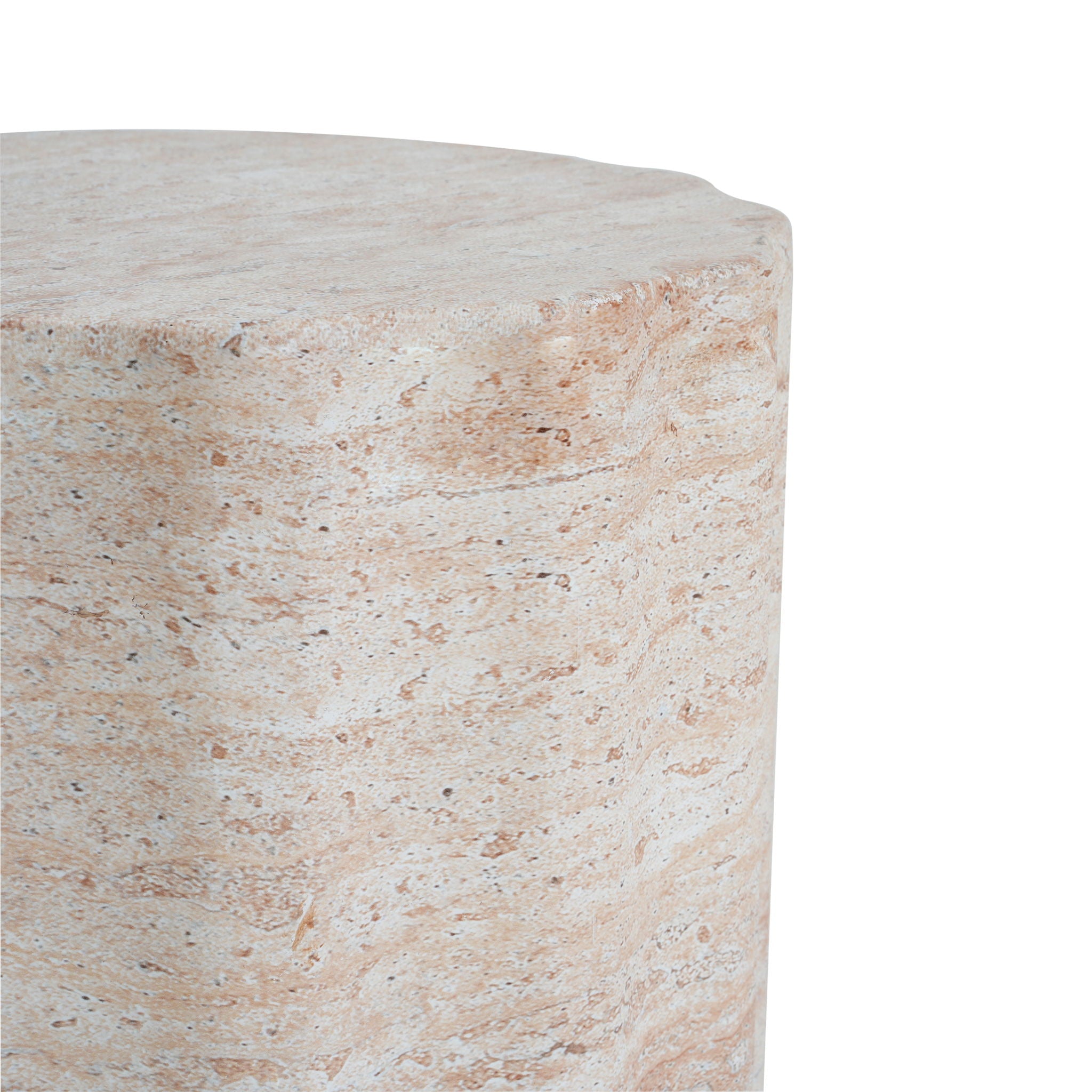 Elegant Indoor/Outdoor Lightweight Concrete Side Table With Travertine - Beige by HouseOfZazla