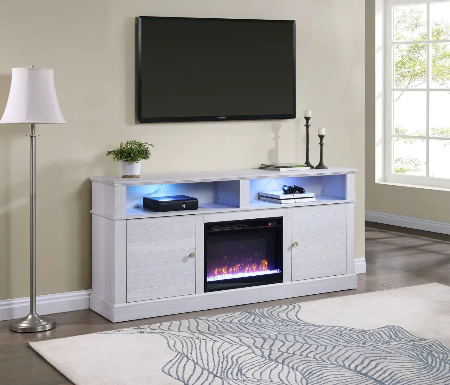 Terra - TV Stand Console With Fireplace - White Walnut by HouseOfZazla