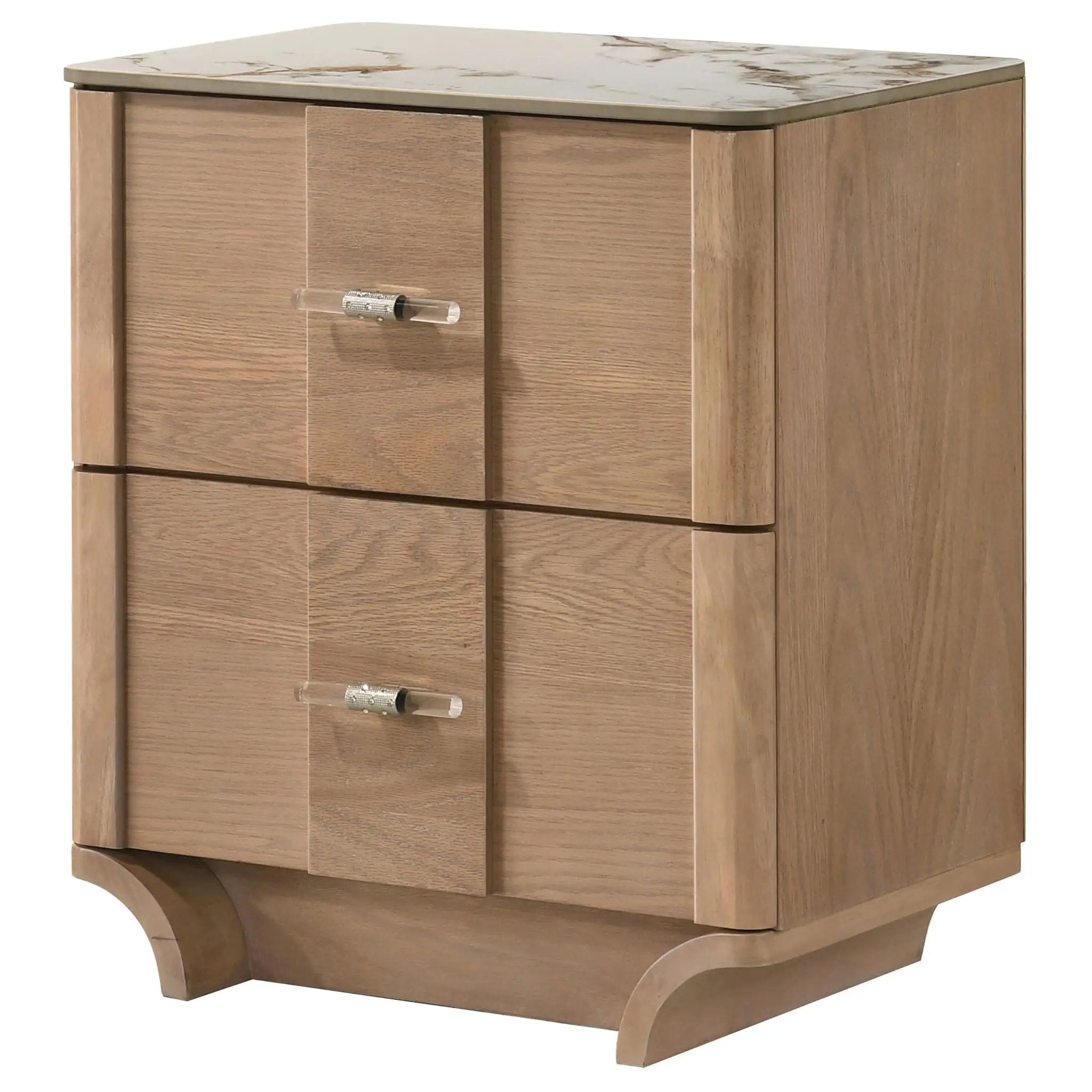 Leanne 2-drawer Sinter Stone Top Nightstand Light Oak by Unique Piece Furniture