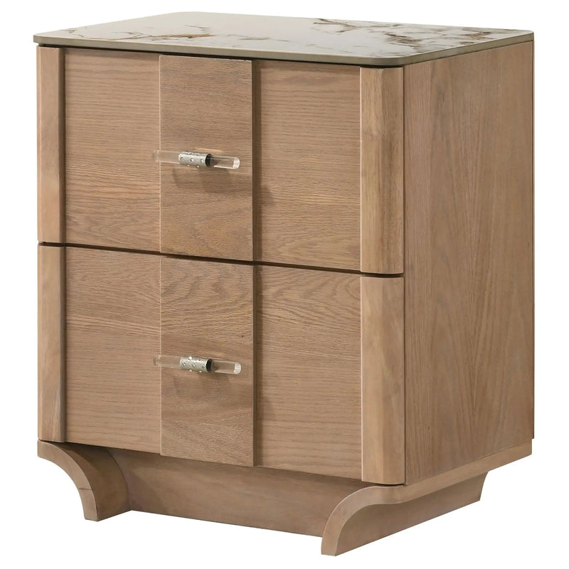 Leanne 2-drawer Sinter Stone Top Nightstand Light Oak by Unique Piece Furniture