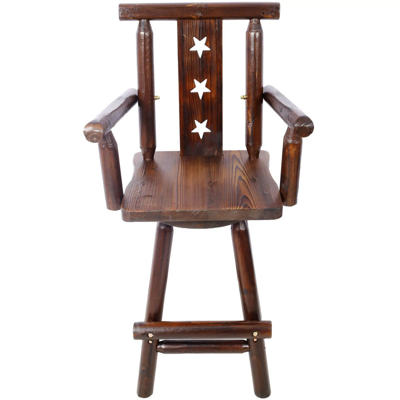 Rustic Tall Bistro Chair Decorative Star Backrest And Footrest, Fir Wood, 4 Foot - Brown by HouseOfZazla