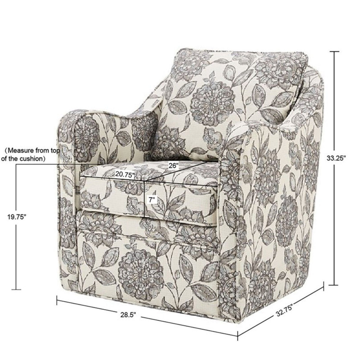 Wide Seat Swivel Arm Chair with 360 Degree Rotation - Gray or Beige, photo 14 of 18