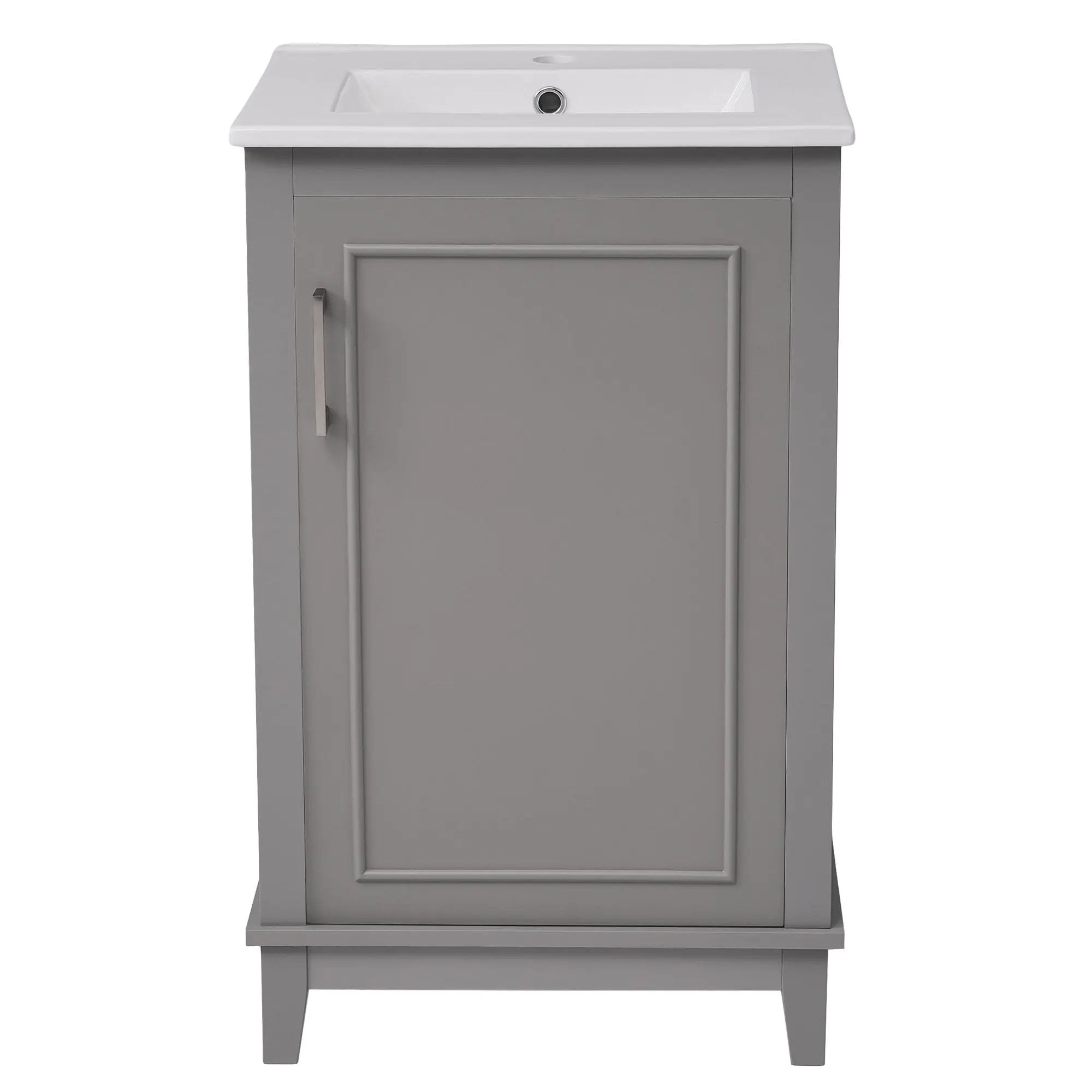 Modern Small Bathroom Vanity Cabinet With Ceramic Basin, Ample Storage, 1 Soft Close Door by HouseOfZazla