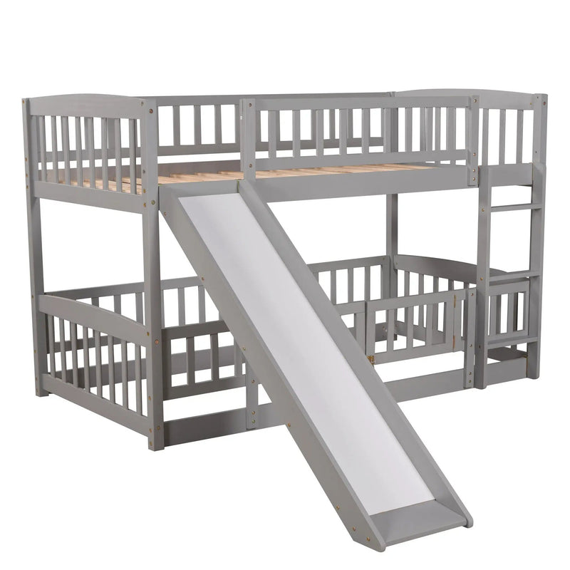Low Bunk Bed With Slide, Fence And Ladder by Unique Piece Furniture
