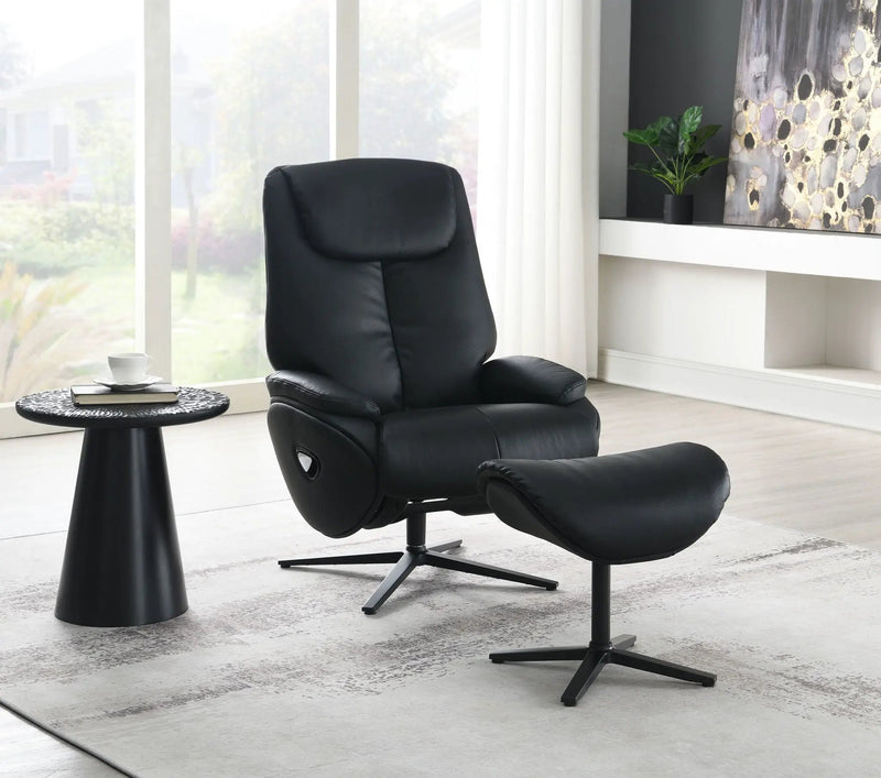 Labotina Top Grain Leather Accent Chair With Swivel & Ottoman - Black by HouseOfZazla