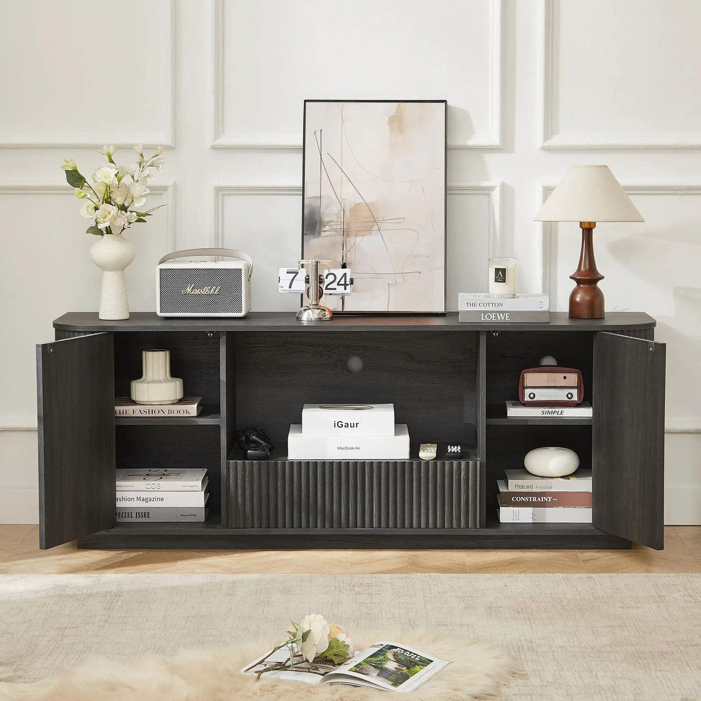 Modern Wavy TV Stand Rounded Sideboard With Storage Cabinet by Unique Piece Furniture