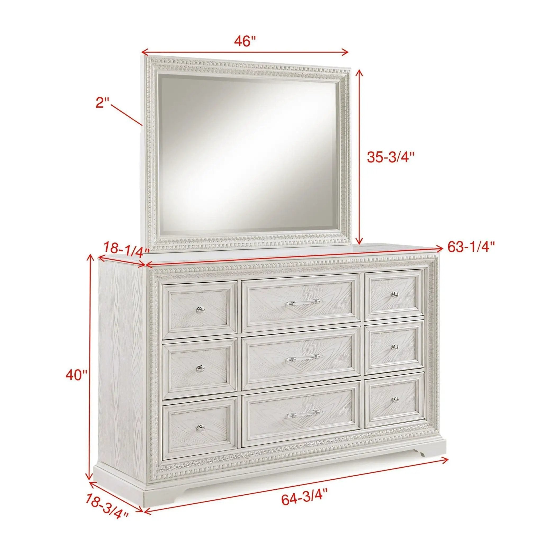 6 Drawer Storage Dresser Antique Wooden Bedroom Furniture - Antique White by HouseOfZazla