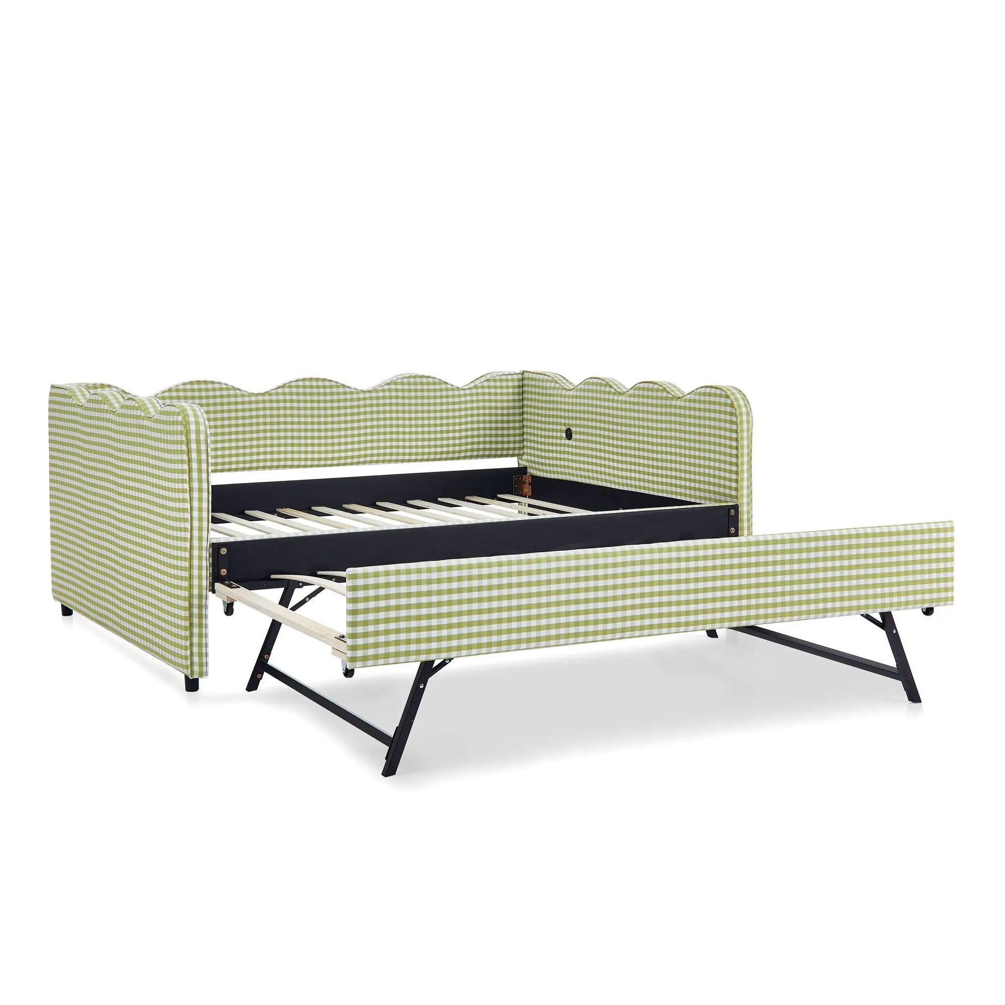 Gingham Daybed With USB Charging Port, Wave-Shaped Design by Unique Piece Furniture