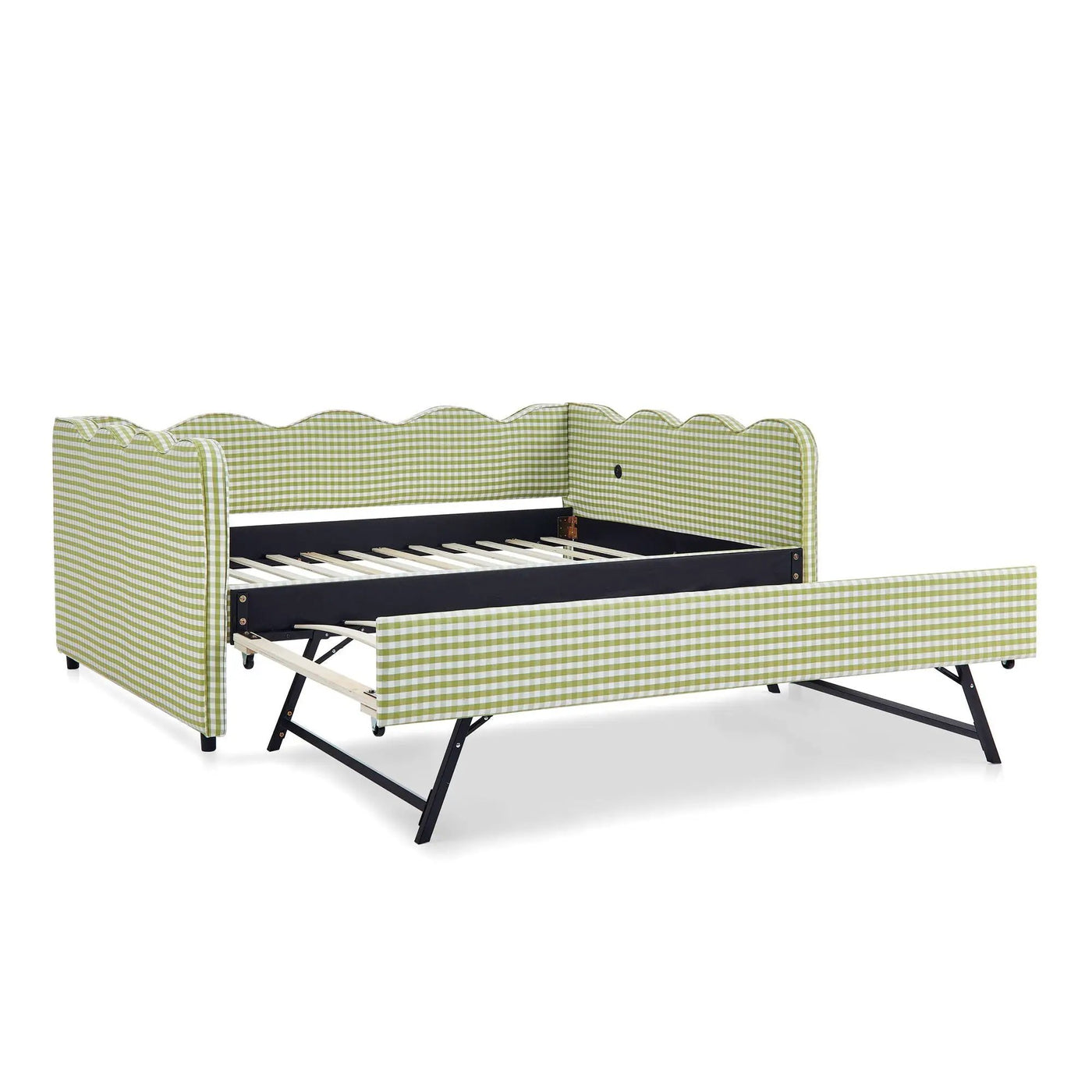 Gingham Daybed With USB Charging Port, Wave-Shaped Design by HouseOfZazla