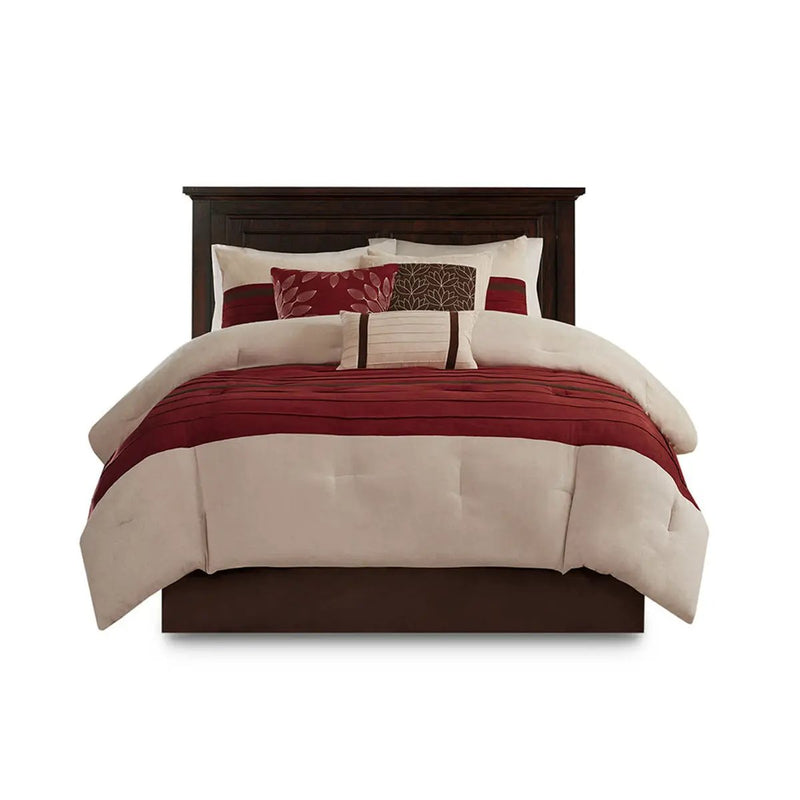 7 PC Pieced Faux Suede Comforter Set Red Queen by HouseOfZazla