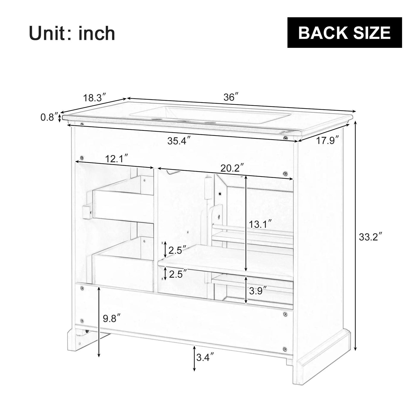 36" Bathroom Vanity With Sink, 2 Tip-Out Drawers, Soft Close Hinges by HouseOfZazla