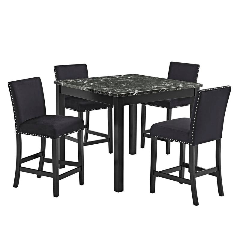 5 Piece Counter Height Dining Set With Table, Tufted Nail Head Chairs - Black by Unique Piece Furniture