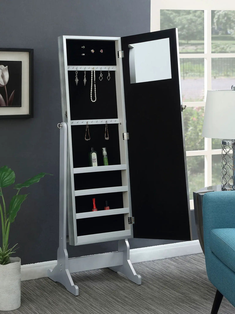 Elle Cheval Mirror with Jewelry Storage Silver by Unique Piece Furniture