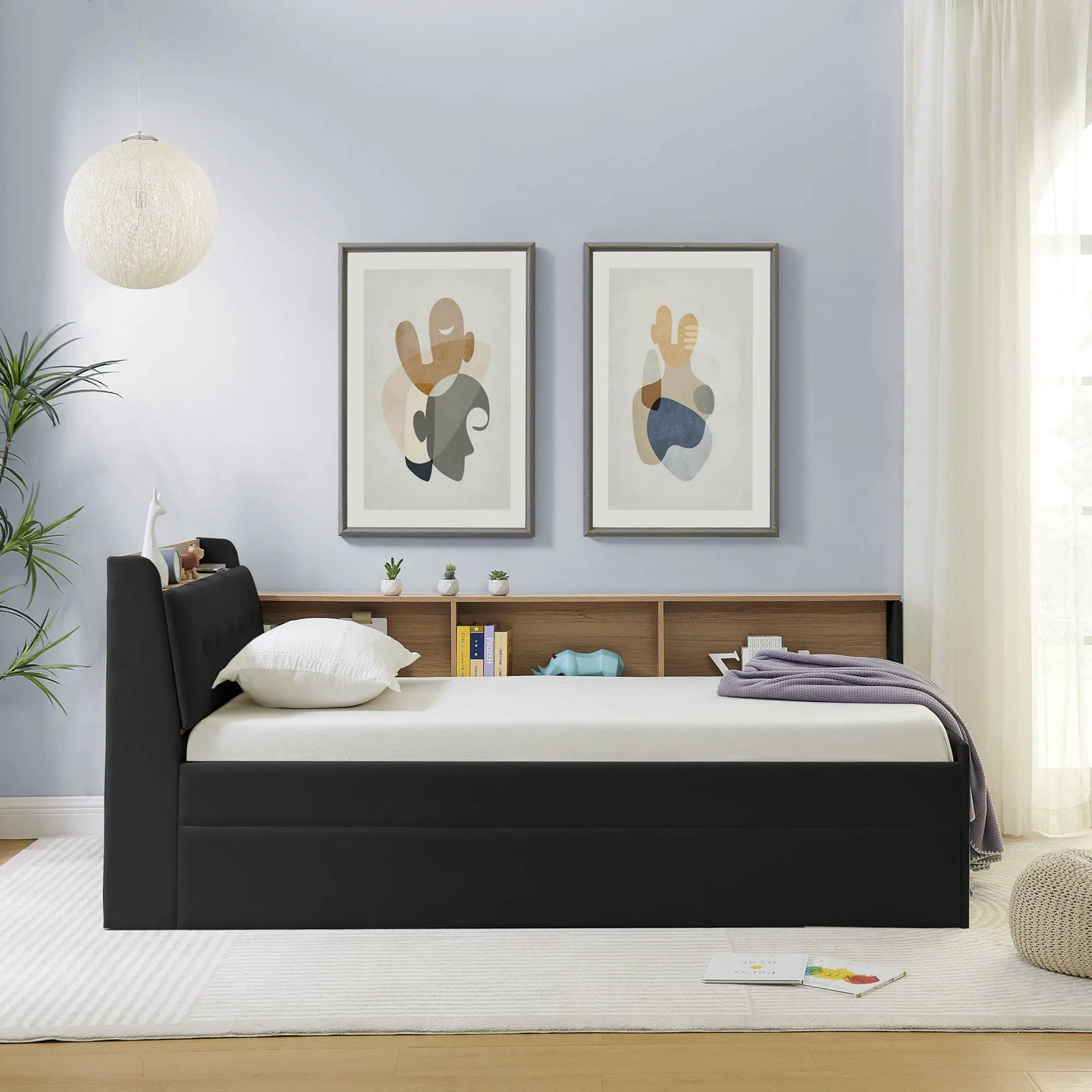 Upholstered Daybed With Storage Headboard, Wireless Charging, LED Lights by HouseOfZazla