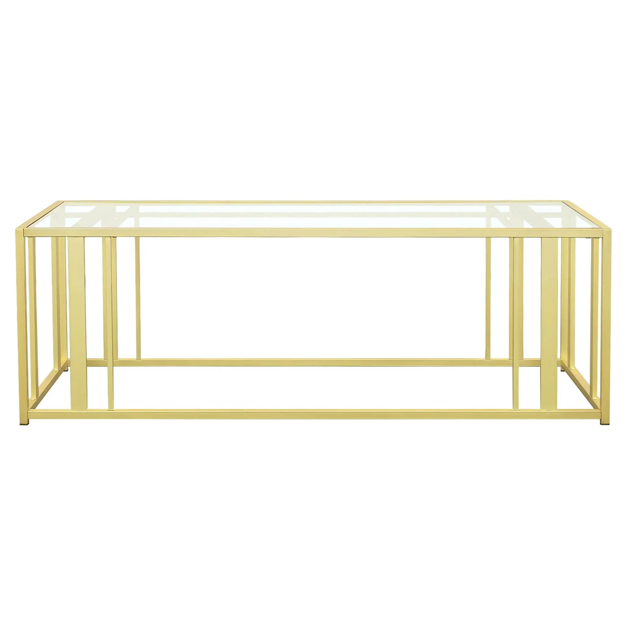 Adri Rectangular Glass Top Coffee Table Matte Brass by Unique Piece Furniture