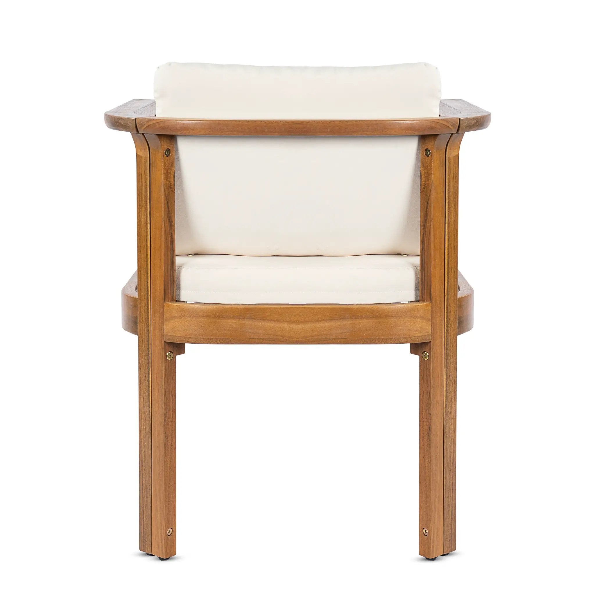 Outdoor Dining Chair Set of 4 with Curved Acacia Wood Arms and Cream Cushions by HouseOfZazla