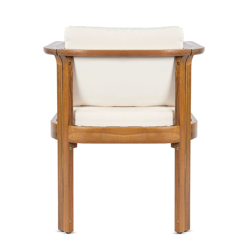 Outdoor Dining Chair Set of 4 with Curved Acacia Wood Arms and Cream Cushions by HouseOfZazla