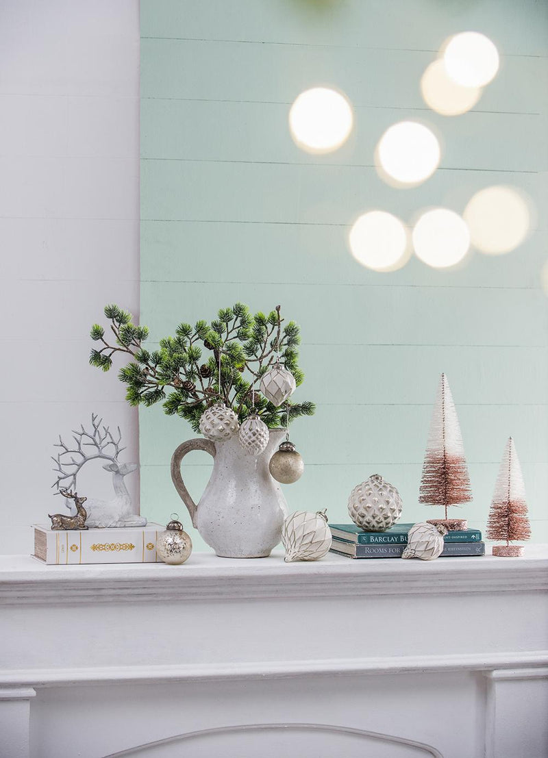 White Glass Christmas Ball Ornaments with Elegant Hanging Design - Set of 6, photo 5 of 7