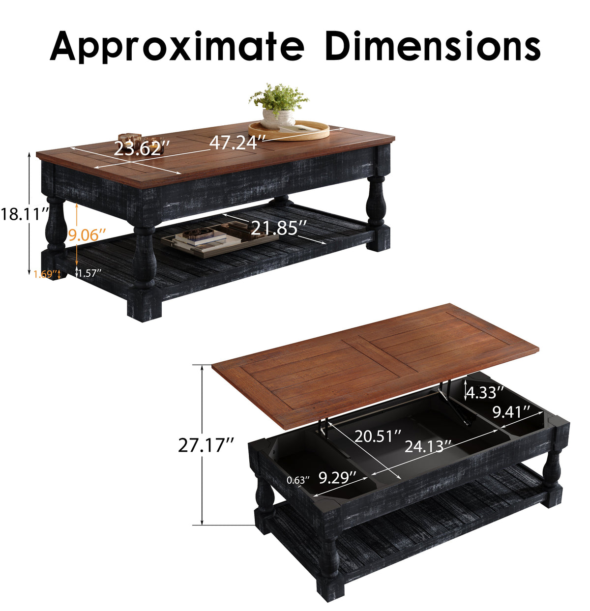 Retro Lift-Top Coffee Table with Storage for Living Room, Hidden Compartment & Lower Shelf, photo 7 of 10