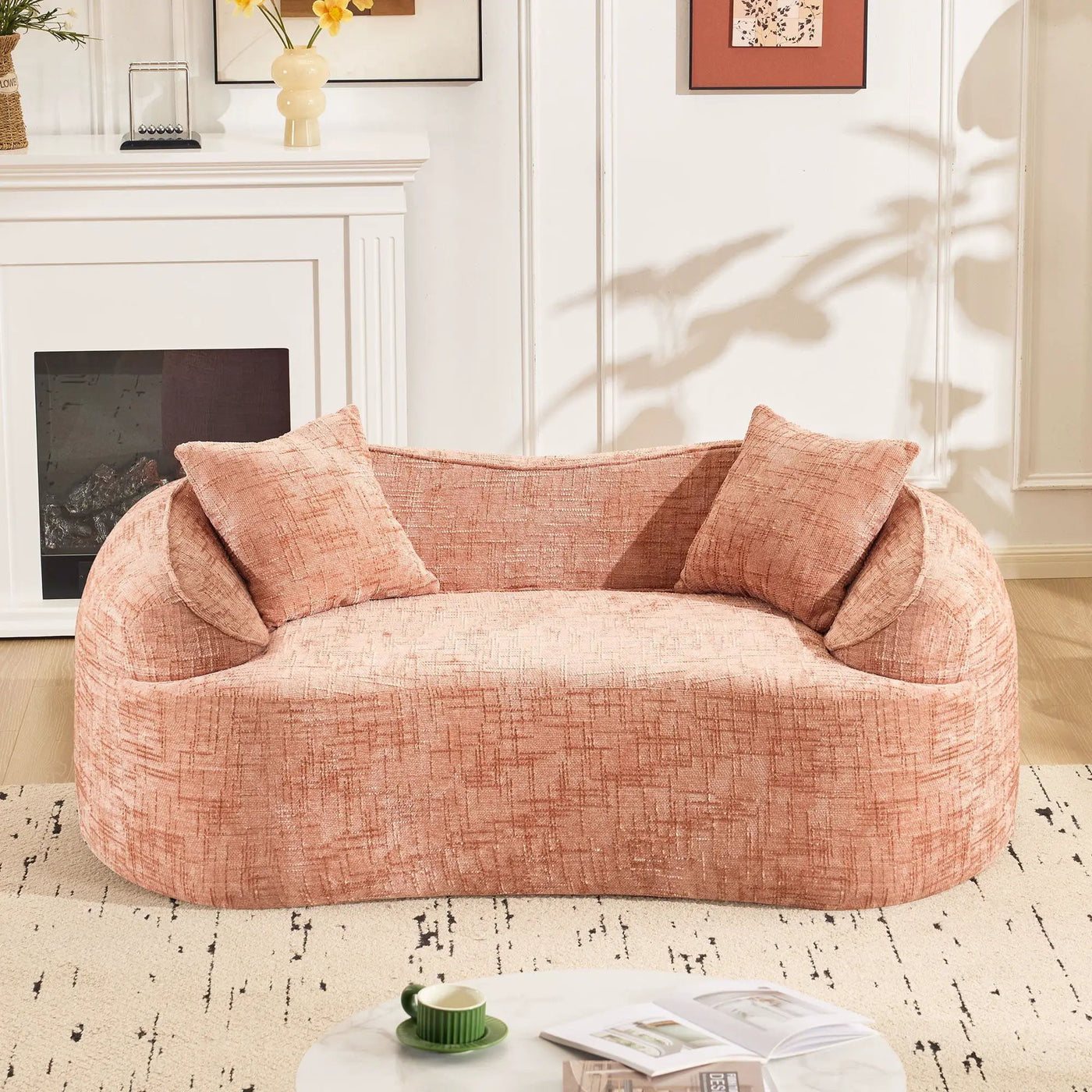Curved 2 Person Compress Sofa With Armrests, Includes Pillows by Unique Piece Furniture