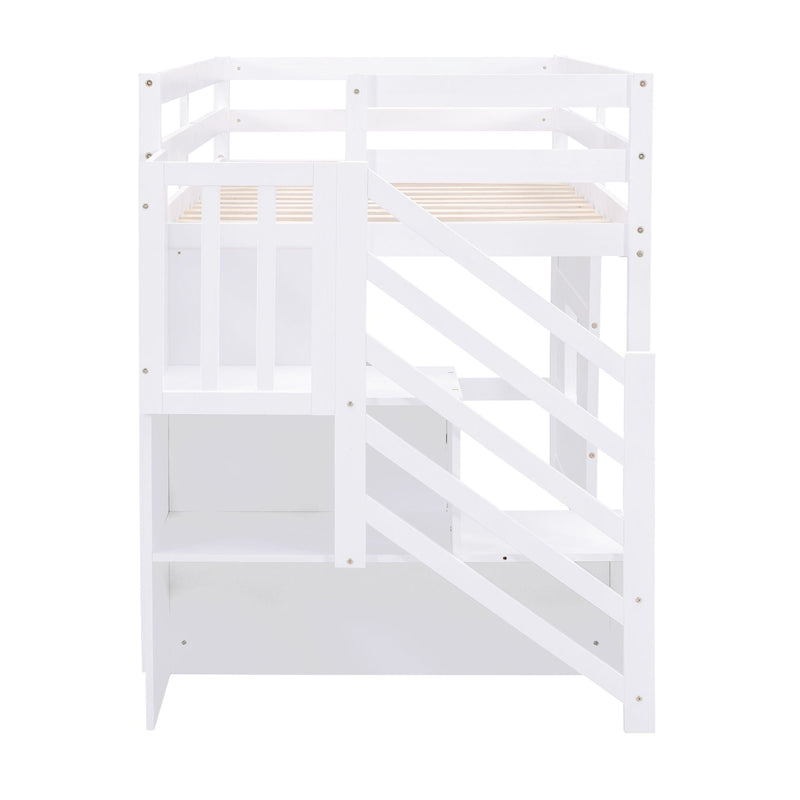 Loft Bed With Storage Staircase, Window & LED Light