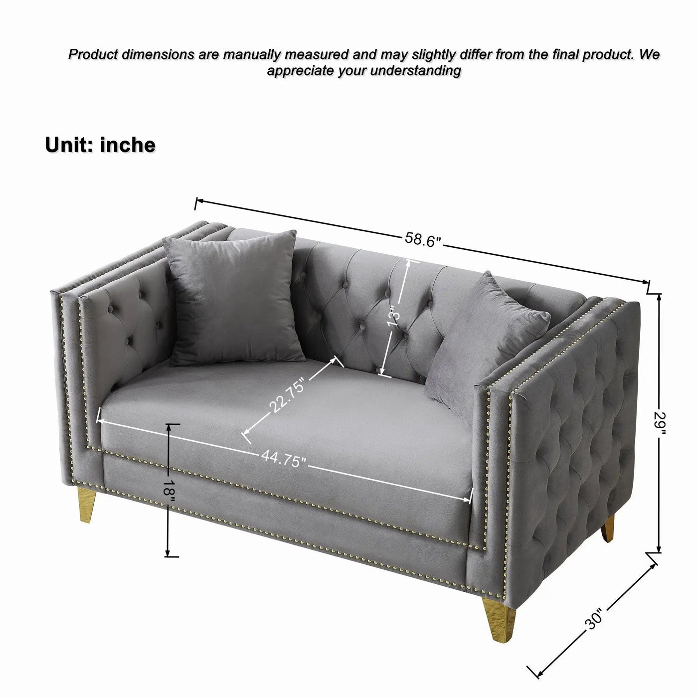 2 Seater Deep Seat Sofa With Button Nailhead, Square Arm by Unique Piece Furniture