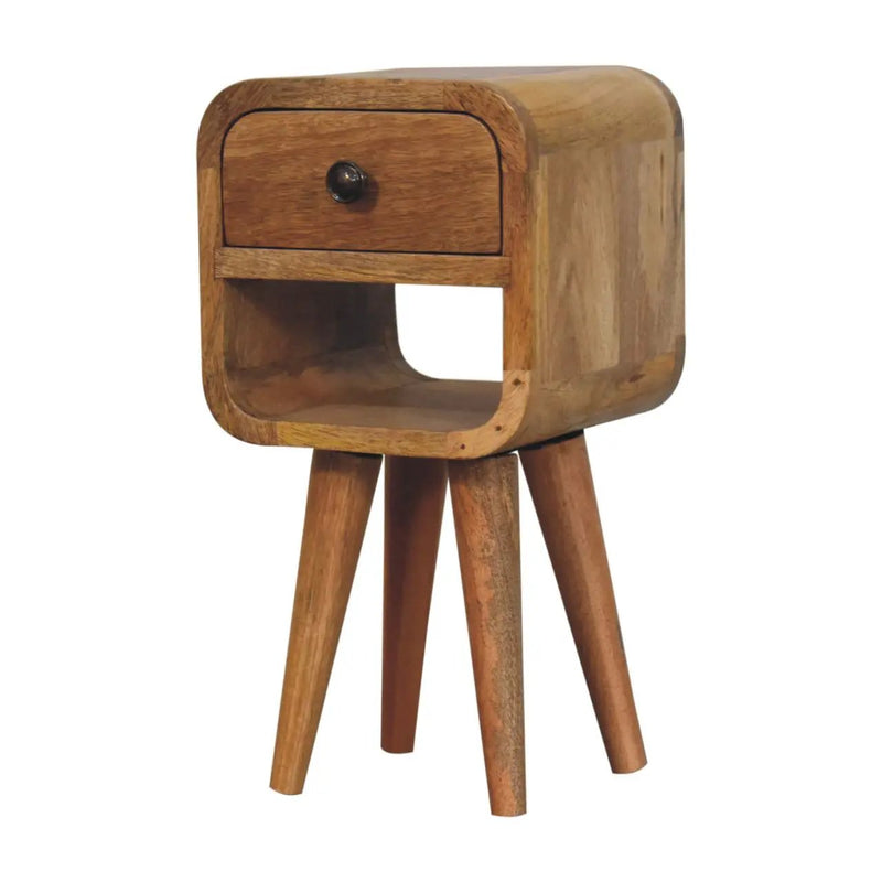 Solid Wood Extra Mini Oak-ish Curve Lower Bedside Table by HouseOfZazla