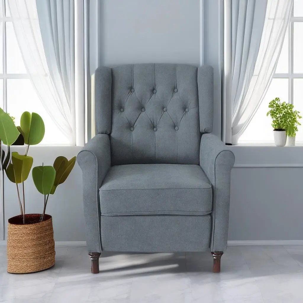 New Design Classic Waterproof Fabric Living Room Pull Button Sofa, High Back Manual Recliner Chair Cinema Home Theatre Cozy Recliner Sofa - Dark Gray by Unique Piece Furniture
