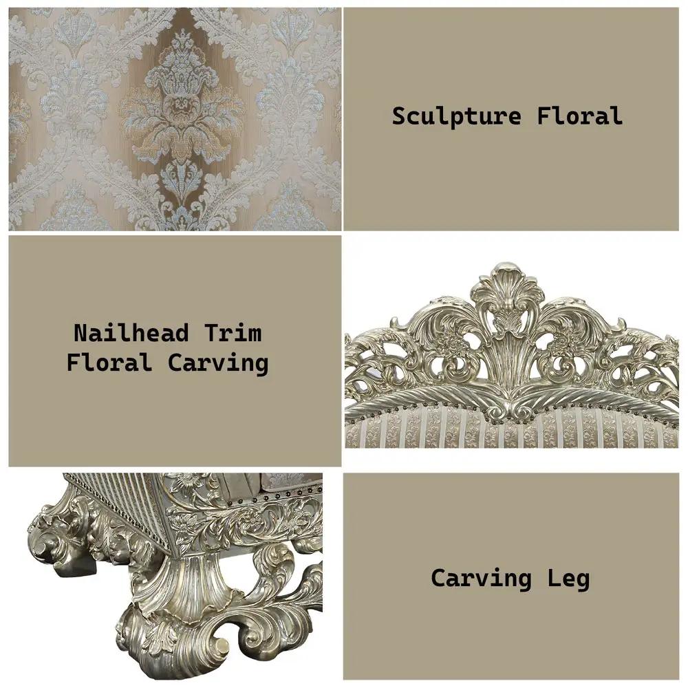 Sorina - Loveseat With 5 Pillows - Velvet, Fabric & Antique Gold by Unique Piece Furniture