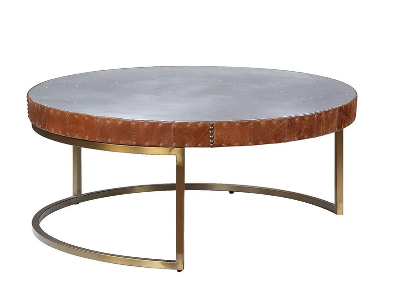 Tamas - 16" Coffee Table - Aluminum & Cocoa Top Grain Leather by Unique Piece Furniture