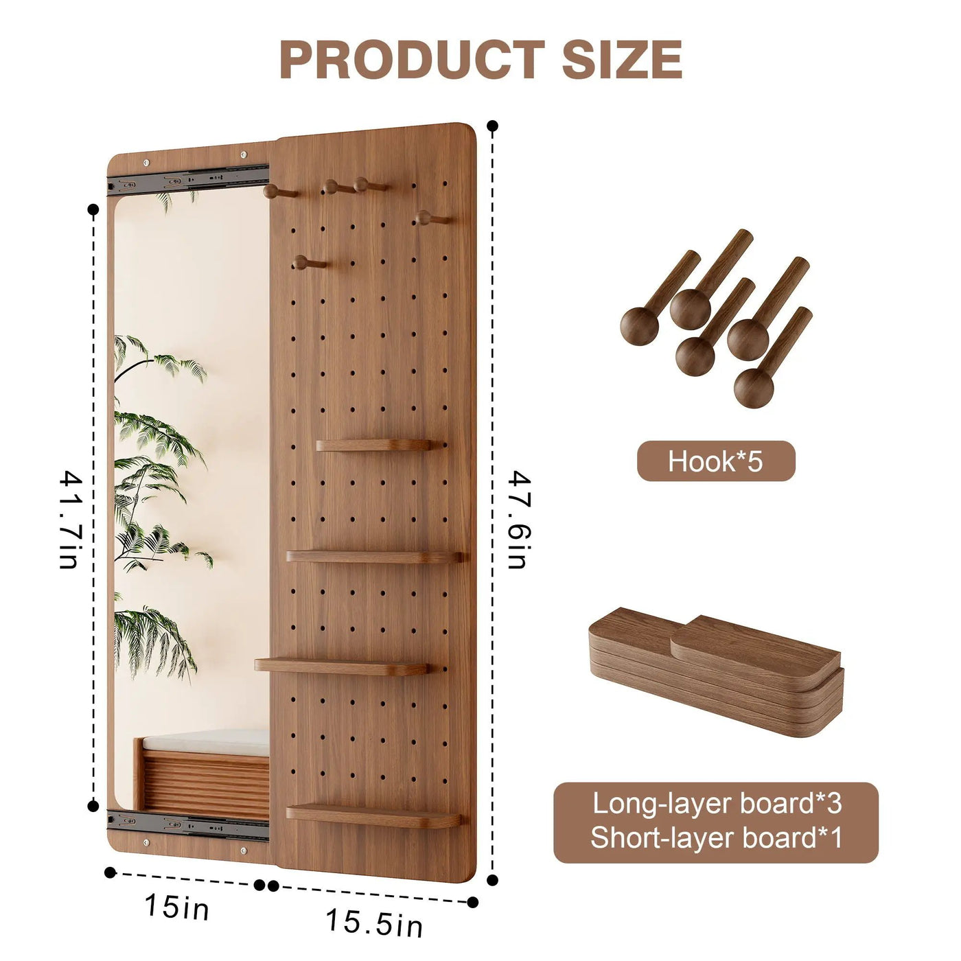Wall Mounted Full Length Mirror With Shelf And Hook by Unique Piece Furniture