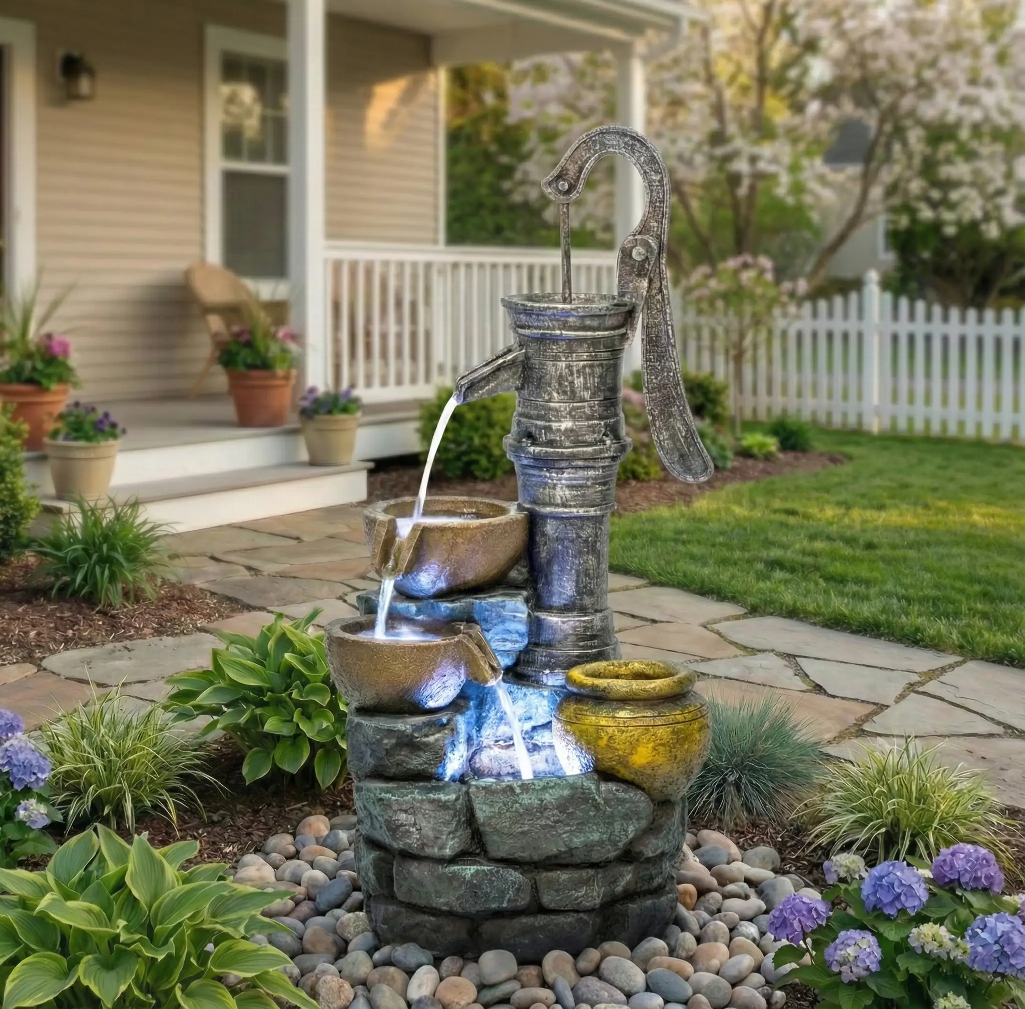 32'' H Large Outdoor Fountain with Vintage Pump by HouseOfZazla