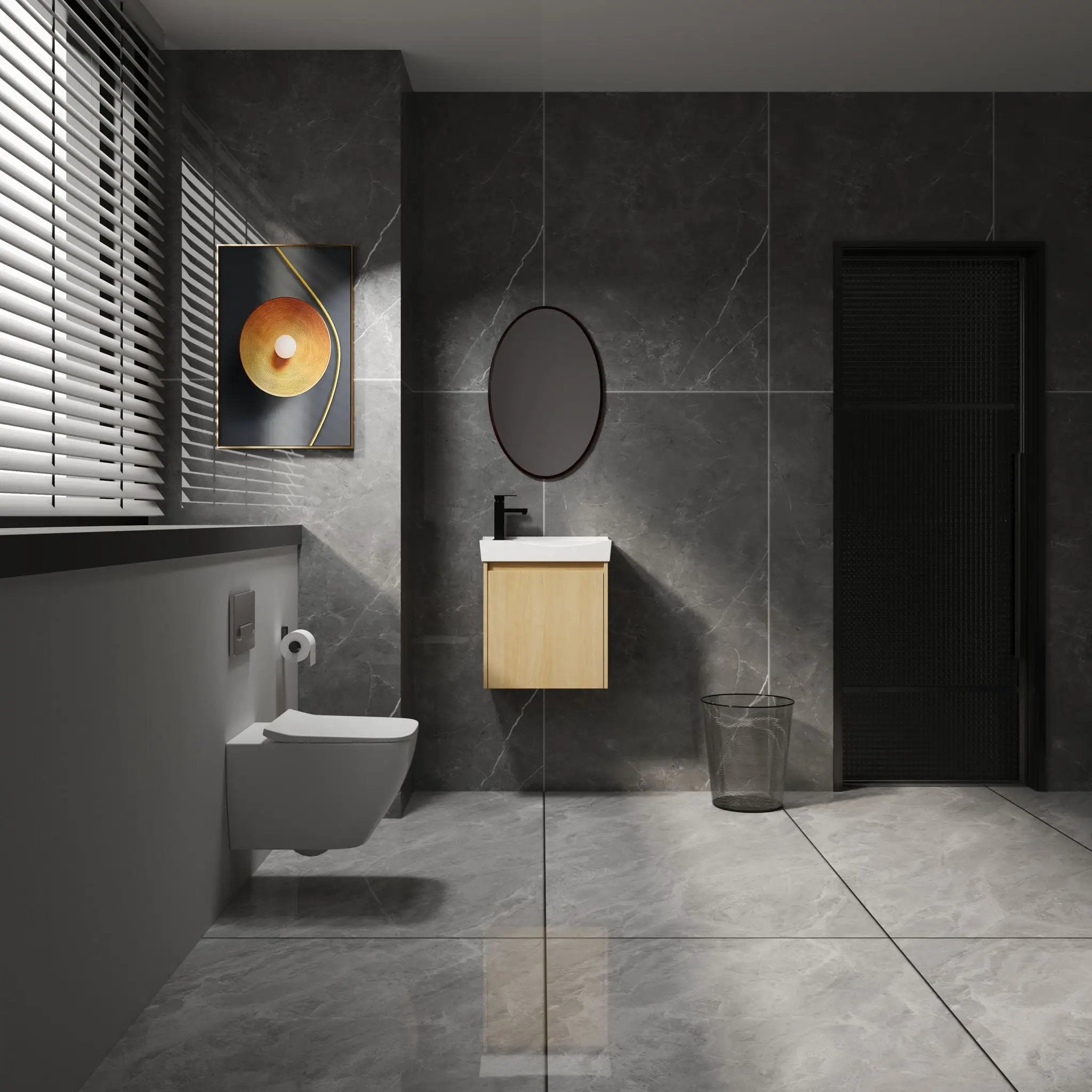 Modern Bathroom Vanity With Ceramic Basin, Wall Mounted Floating Sink Combo, Storage Cabinet by Unique Piece Furniture
