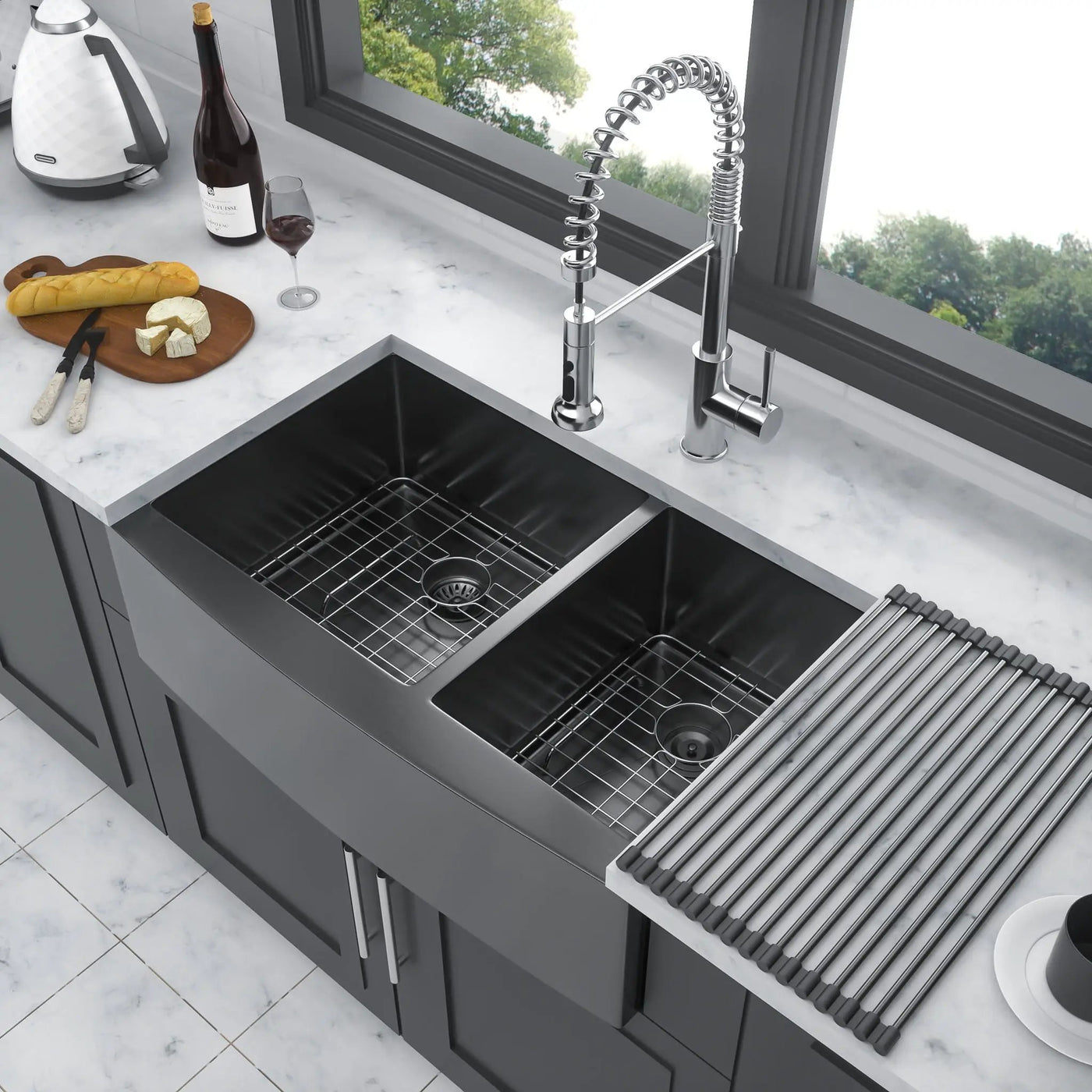 Double Bowl Farmhouse Sink, Stainless Steel Apron Front by HouseOfZazla