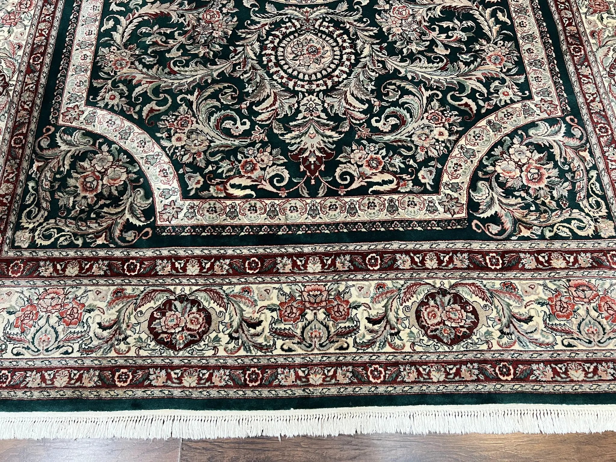 Pak Persian Rug 9x12, Dark Green and Cream, Floral Medallion, Elegant Handmade Wool Carpet 9 x 12 by Jewel Rugs