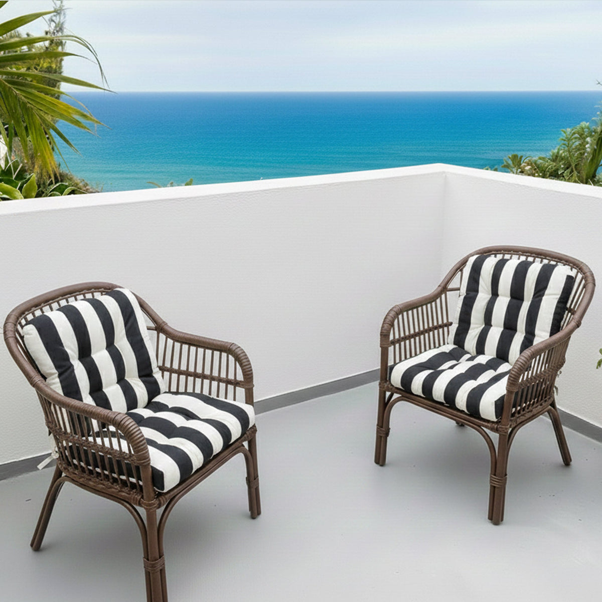 Outdoor Chair Cushions Set of 8 - Black/White Striped, photo 4 of 10