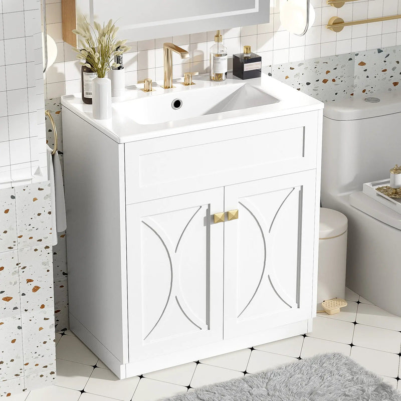 Bathroom Vanity With Sink, Freestanding Storage Cabinet With Handles, Soft Closing Doors by Unique Piece Furniture