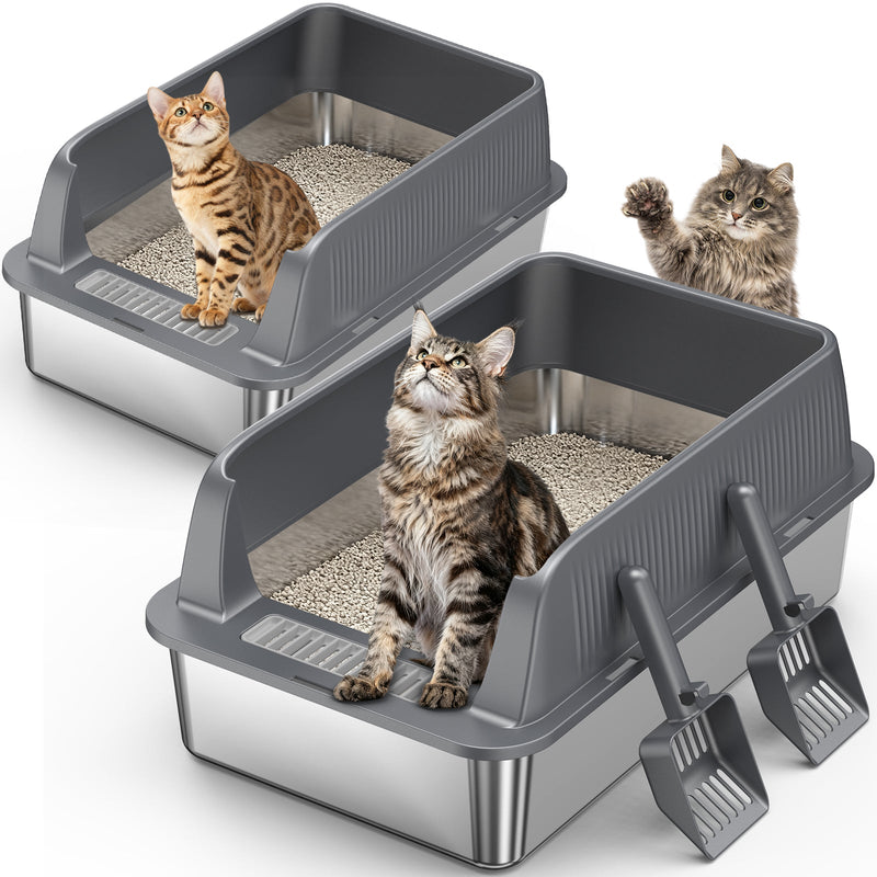 Stainless Steel Cat Litter Box with Easy Clean Surface - Silver