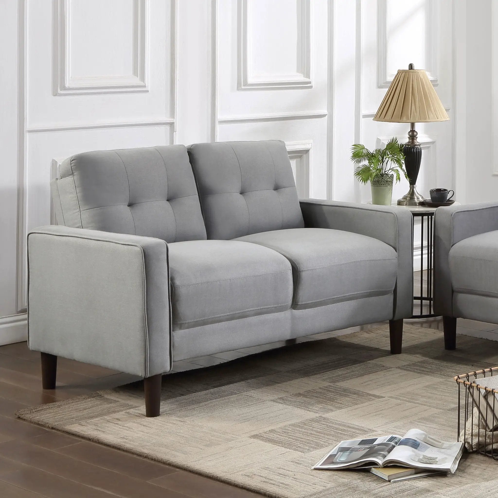Bowen Upholstered Track Arm Tufted Loveseat Grey by Unique Piece Furniture