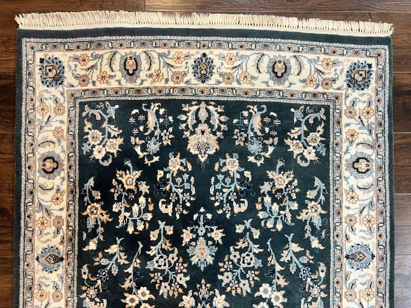 Green Indo Persian Rug 4x6, Floral Allover, Handmade Vintage Oriental Carpet, Sarouk Rug, Wool by Jewel Rugs