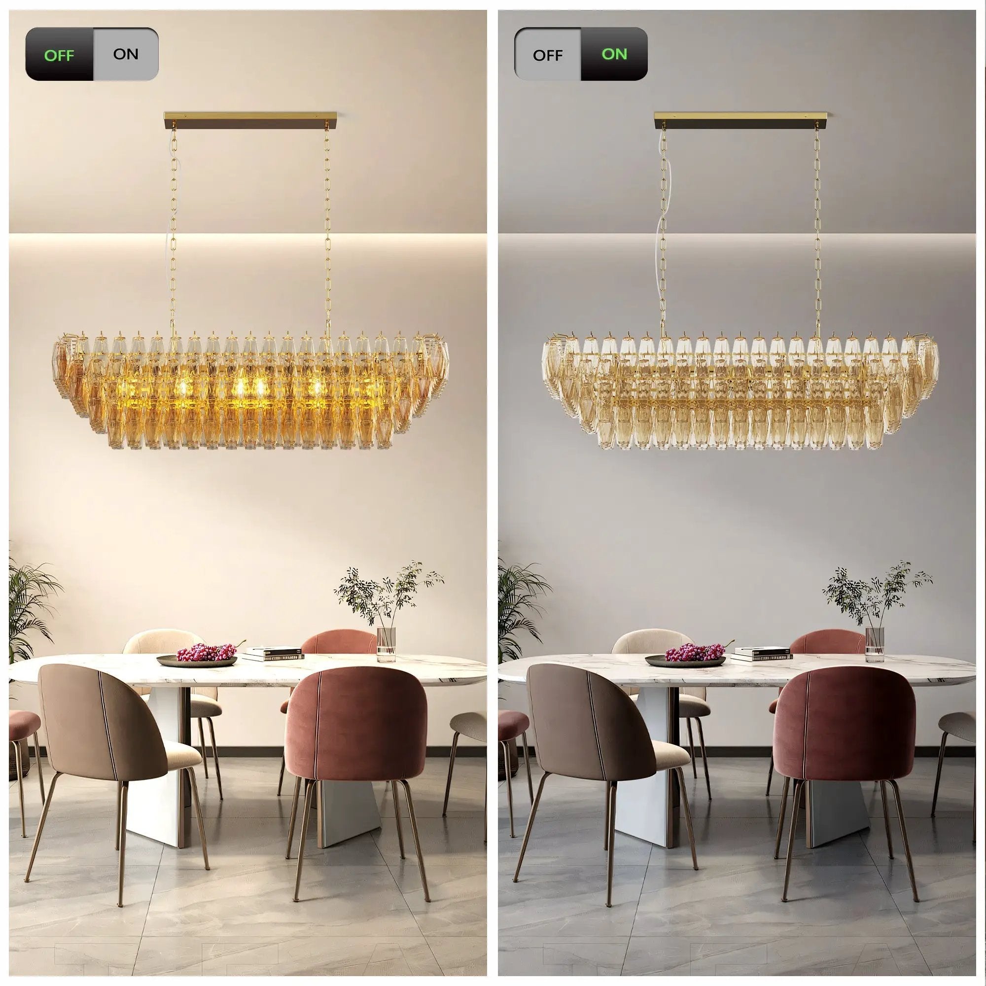Modern Chandeliers for Dining Room, 54" Large Rectangle Gold Kitchen Chandelier Over Table by HouseOfZazla