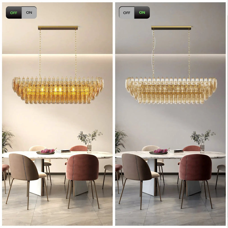 Modern Chandeliers for Dining Room, 54" Large Rectangle Gold Kitchen Chandelier Over Table by HouseOfZazla