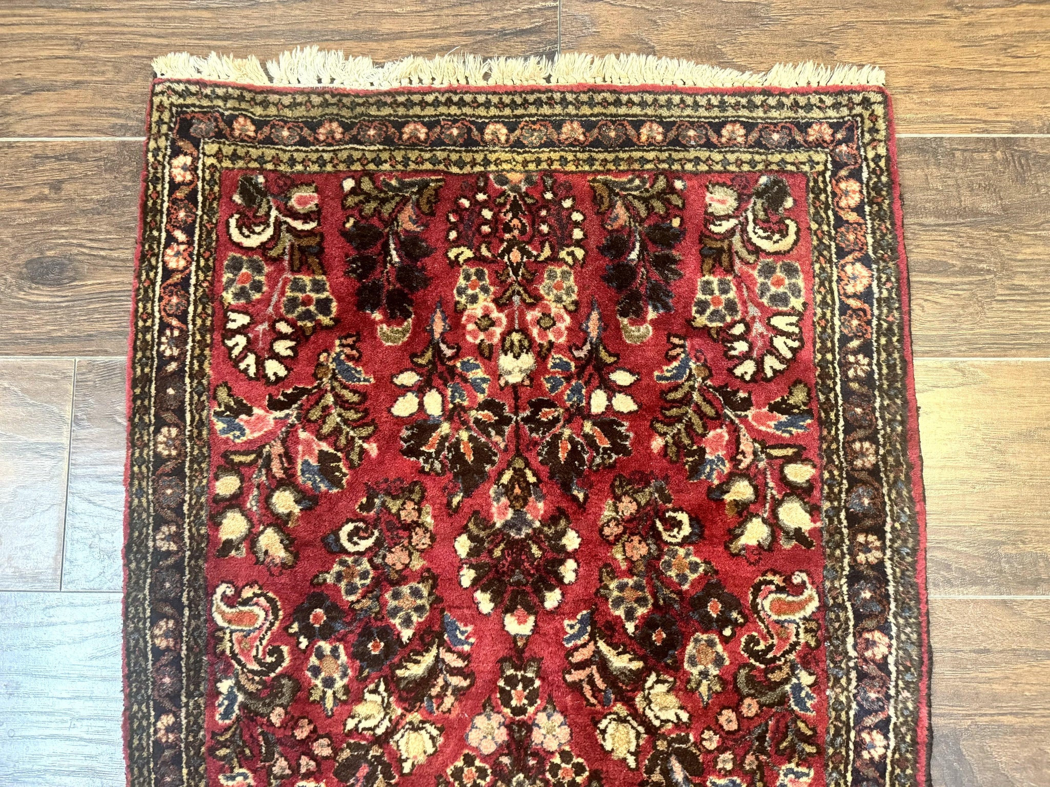 Small Persian Sarouk Rug 2x4, Floral, Red Hand Knotted Wool Traditional Oriental Carpet, Antique Persian Rug 2 x 4 by Jewel Rugs