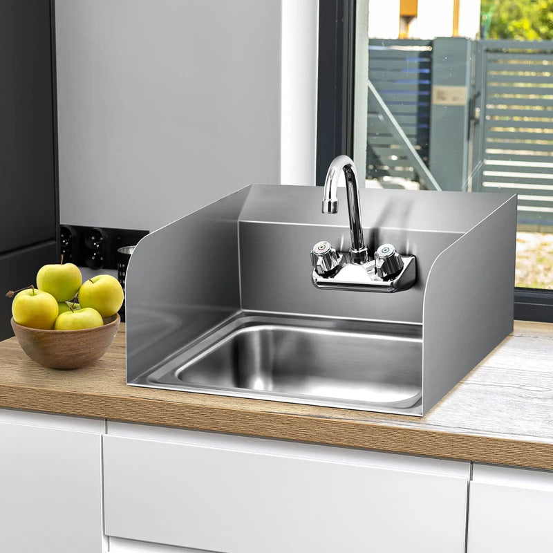 Stainless Steel Sink Wall Mount Hand Washing Sink with Faucet and Side Splash by DirectDeals