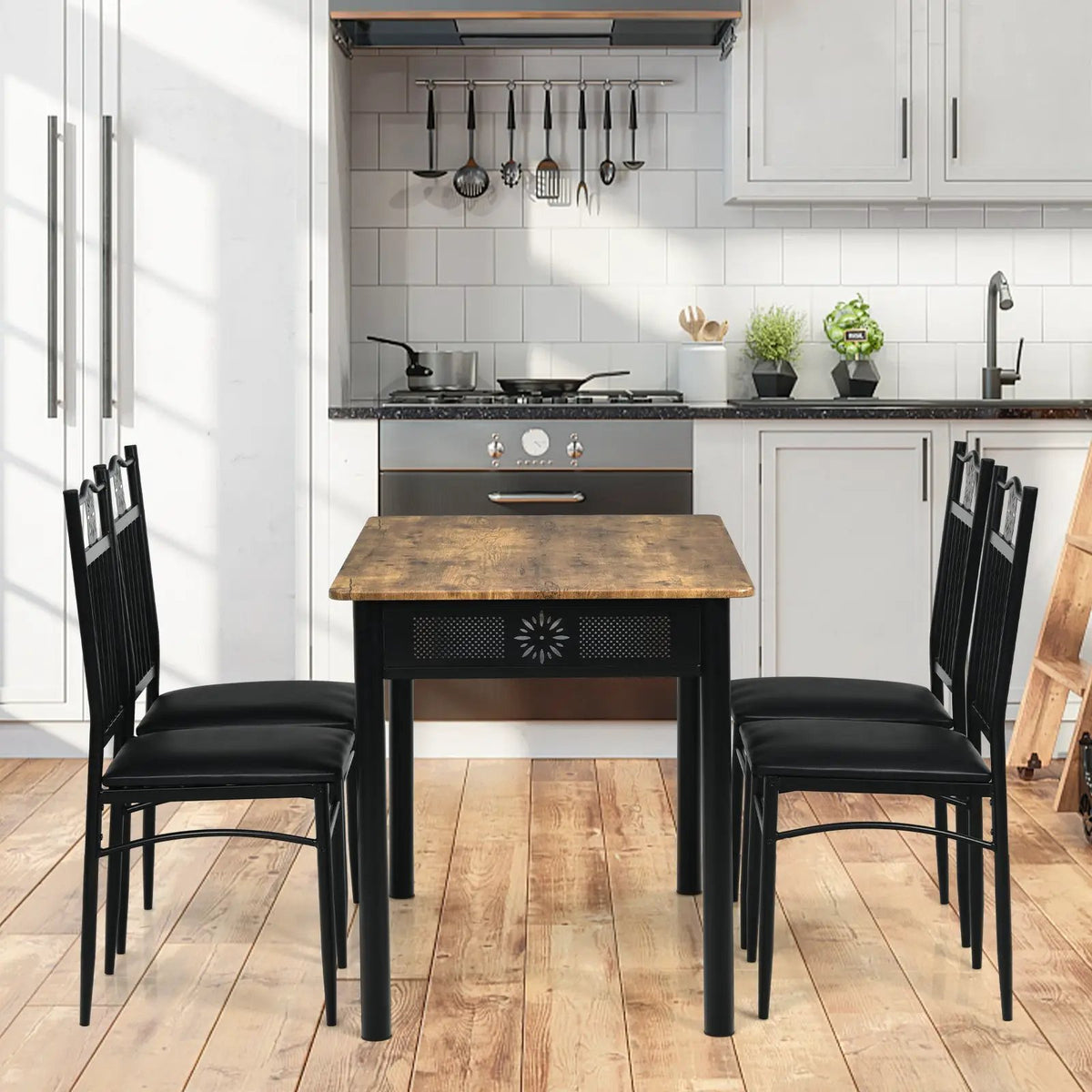 5 Pcs Dining Set Wood Metal Table and 4 Chairs with Cushions by DirectDeals