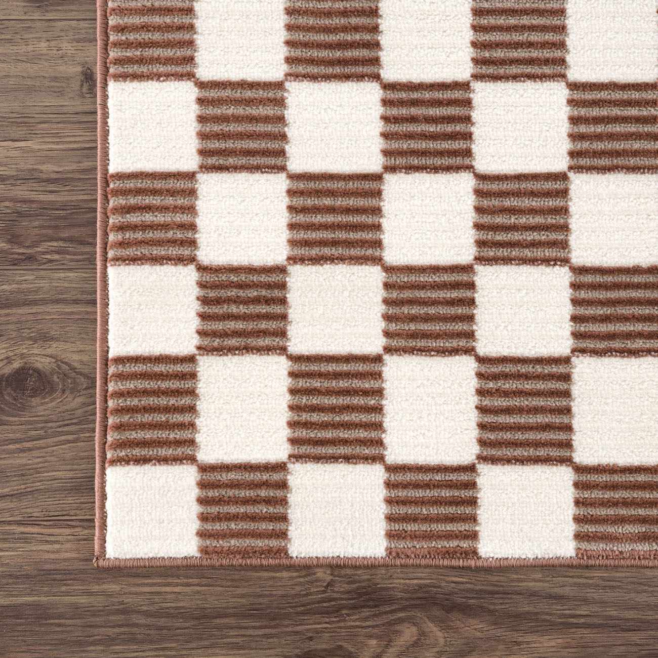 Kaysar Brown Checkered Washable Area Rug by Boutique Rugs